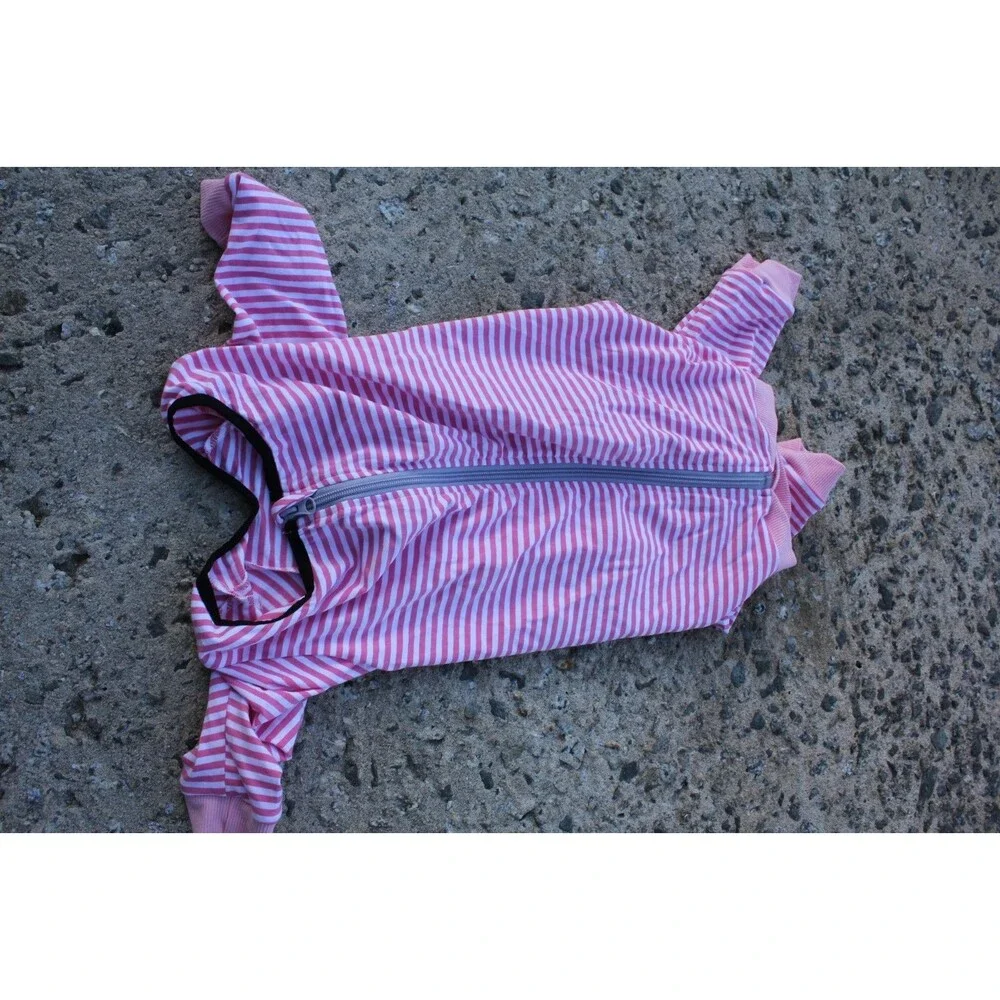 Yeapeeto Dog Post-Surgery Pink White Striped Full Body Suit Top Zip Size XL NWOT